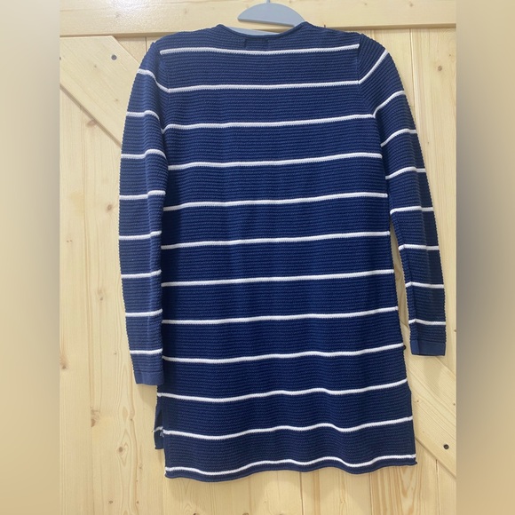 ❤️🙌Vertical Striped Thermal Scoop V-neck Blue & White Long Sleeved Warm Tunic - Picture 5 of 8